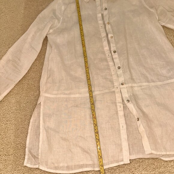 Classic Tahari 100 % Linen Tunic Style Shirt White Size S - Picture 5 of 6